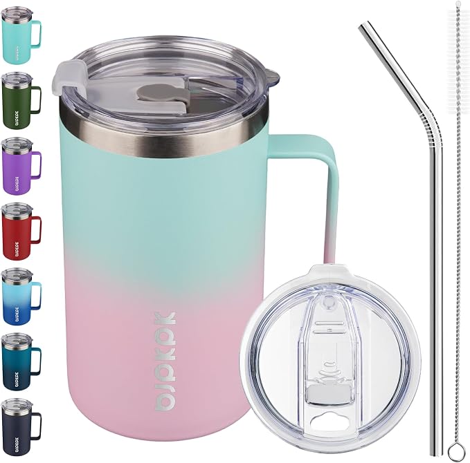 BJPKPK 25oz Insulated Coffee Mug with Handle, Stainless Steel Travel Mug | Keeps Drinks Hot & Cold, Double Wall Vacuum, 2 Lids Included, BPA-Free Coffee Tumbler for Home, Office & Travel by BJPKPK