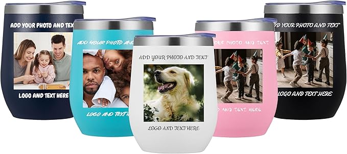48 Pack Personalized Wine Tumbler,12oz Custom Stainless Steel Coffee Mug,Tumblers with Lids,Customizable with Picture and Names Engraving,Suitable for Woman,Men,Families and Travel