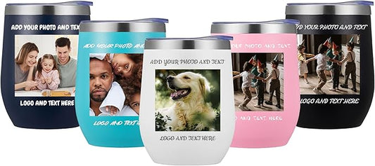 96 Pack Personalized Wine Tumbler,12oz Custom Stainless Steel Coffee Mug,Tumblers with Lids,Customizable with Picture and Names Engraving,Suitable for Woman,Men,Families and Travel