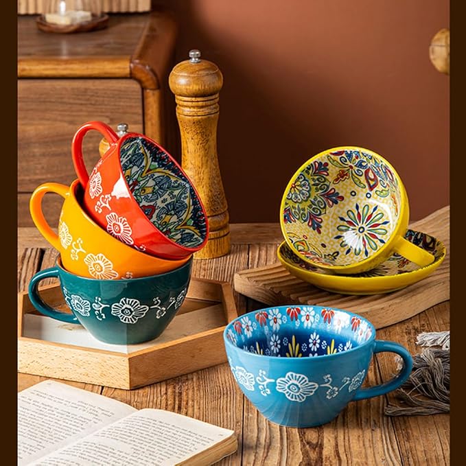 Bohemian Hand-Painted Ceramic Mug, 15 Oz Large Coffee Cup for Milk, Tea, and Breakfast, Dishwasher & Microwave Safe Artisan Cup, Baby Blue - Image 8