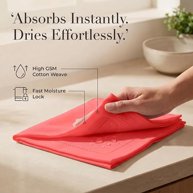 Urban Villa Hemstitch Cloth Dinner Napkins Cotton 20”x20” (Set of 12)-Red - Image 3