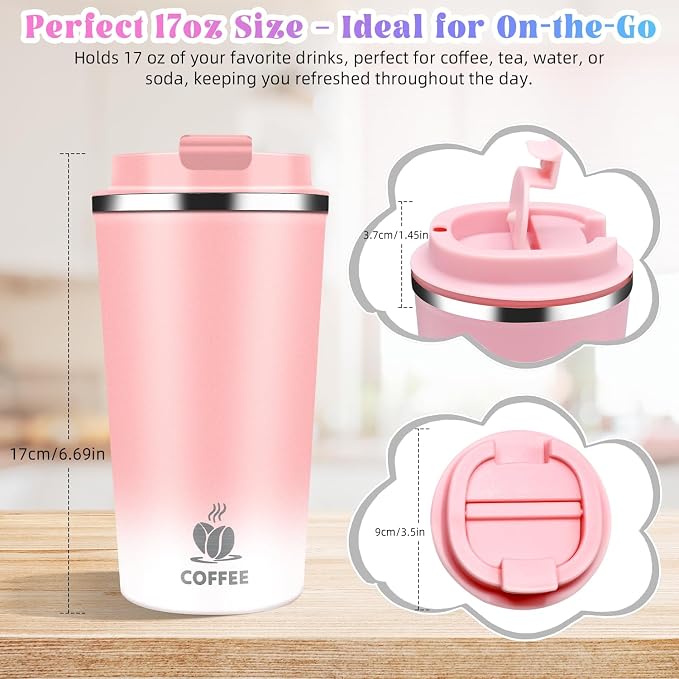 17oz Insulated Travel Coffee Mug with Flip Lid – Leakproof Stainless Steel Insulated Coffee Tumblers, Reusable Coffee Cup for Hot & Cold Drinks, Perfect for Camping & On-the-Go - Image 2