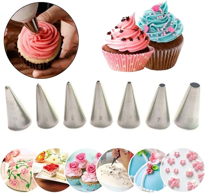FantasyDay 7-piece Stainless Steel Piping Tips Piping Nozzles Cake Cookies Cupcake Icing Decorating Supplies Decorating Kits Frosting Icing Tips Baking Set Tools (Round Tip) #2