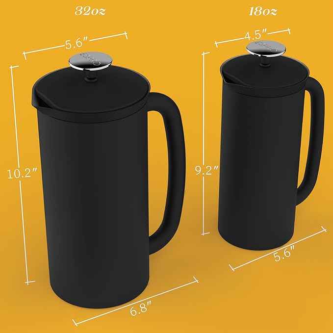 ESPRO P7 French Press Stainless Steel 304 – Patented Double Walled Micro-Filter Insulated French Press Coffee Maker, Grit-Free Brew - Heat Resistant BPA Free Coffee Maker - Matte Black(18oz)
