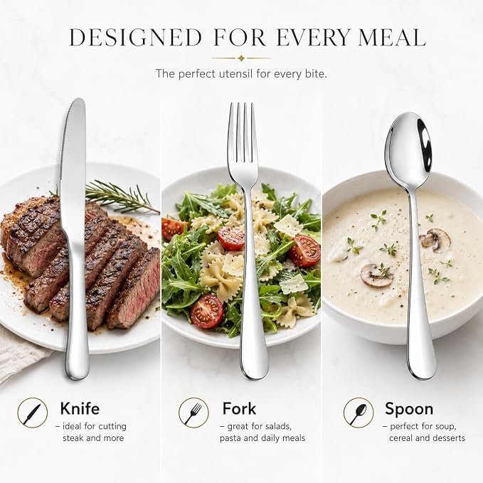 Silverware Set,SANTUO Stainless Steel Knives Spoon Forks Set for Home, Kitchen and Restaurant, Mirror Polished& Dishwasher Safe (12pcs-Silverware set) - Image 5