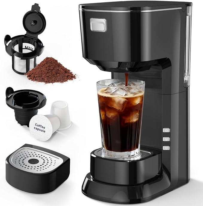 Coffee Maker, 2 in 1 Single Serve Brewer Compatible with K Pods & Ground for Men and Women, 6-24oz and 2-4 Mins Rapid Brew, Compact Coffee Machine for Kitchen Office RV Camping-Black by Unknown