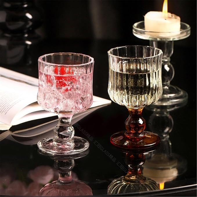 Water Glasses Vintage Ribbed Glass Goblets, 6 Oz Amber Footed Drinking Glasses Embossed Glassware for Home Kitchen - Image 7