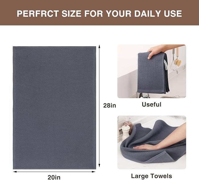 Homaxy 100% Cotton Oversized Waffle Weave Kitchen Towels 4-Pack, Dark Grey | 20 x 28 Inches, Ultra Soft Absorbent Dish Towels, Quick Drying Large Cleaning Towels - Image 3