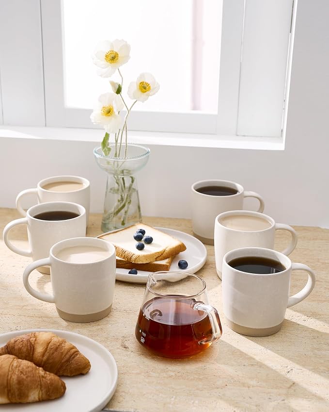 famiware Coffee Mugs Set of 8, Milkyway 13 oz Mug Set, Ceramic Cup Set with Handle for Coffee, Tea, Cocoa, Milk, Matte White - Image 8