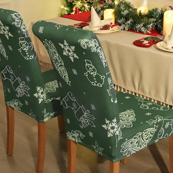 FORCHEER Chair Covers for Dining Chairs Set of 4,Christmas Deco Stretch Dining Room Chair Cover Kitchen Parsons Chair Slipcovers (Pack of 4, Christmas Deco) - Image 3