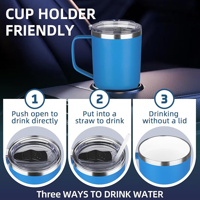 20 oz Insulated Coffee Mug with Ceramic Coating, Stainless Steel Travel Mug Tumbler with Handle Lid and Straw, Double Wall Leak-Proof Coffee Travel Mug Keeps Drink Hot and Cold (Blue) - Image 6