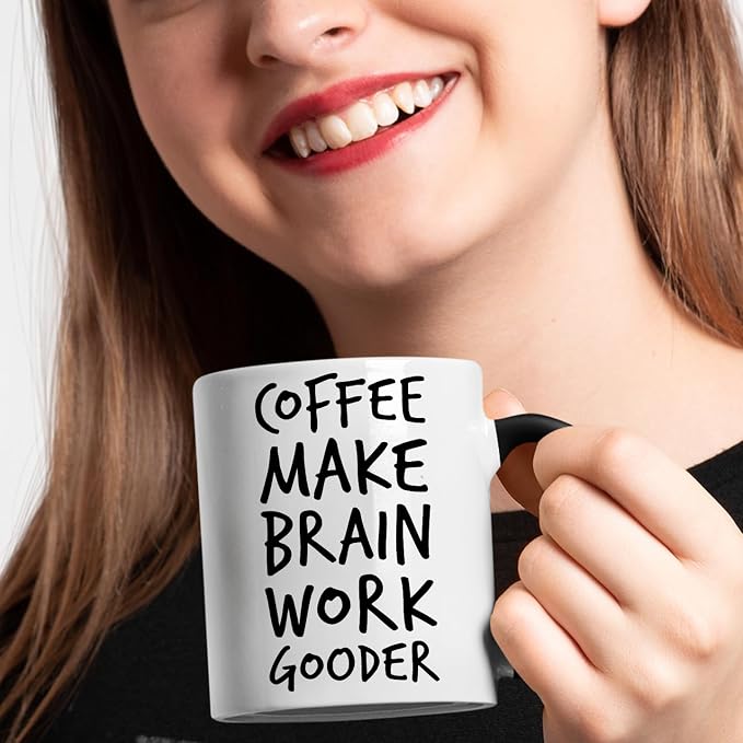 Veracco Coffee Make Brain Work Gooder Mug Funny Coffee Lover Gift Humorous Idea Family Friends Birthday Presents Sarcastic Office Berserk Tea Cup Caffeine Addict Brain Booster Gooder Vibes - Image 2