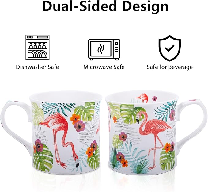 Flamingo Coffee Mug, Pink Flamingo & Tropical Plants Ceramic Mug, 12oz New Bone China Tea Mug, Birthday & Summer Gift for Women & Girls, Designed in England by Harvest Green Studio - Image 6