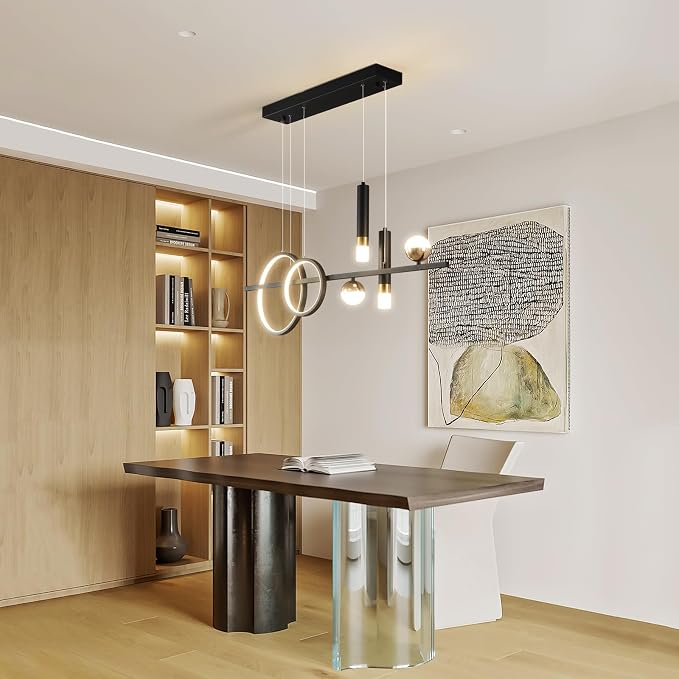 Siittoo Modern Linear Chandelier, Dimmable LED Pendant Light with Remote | 39.4" Black Gold Hanging Light Fixture, 48W Kitchen Island Pendant Lighting for Dining Room and Living Room - Image 8