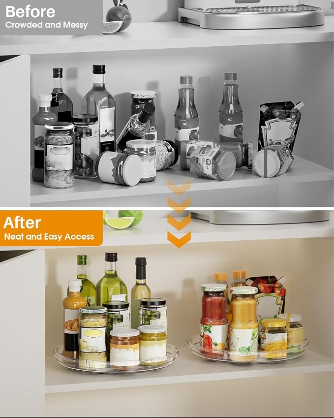 LAMU 4 Pack Lazy Susan Organizer 9 inch Lazy Susan Turntable for Cabinet, Rotating Spice Organization for Cabinet, Kitchen, Table Top, Countertop, Pantry Fridge Organizers and Storage, Clear - Image 7