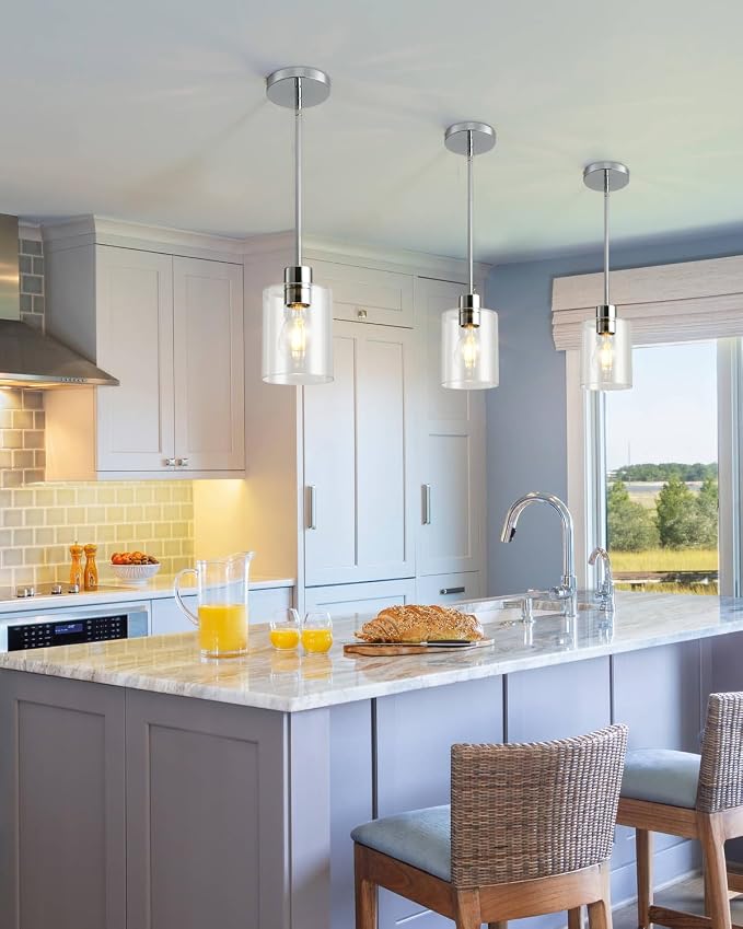 Chrome Pendant Lights Kitchen Island - Clear Glass Pendant Light Fixture Multiple Stems Rods 3 Units 12 Inch 3 Units 4 Inch (1 Pack Chrome Downrod) - Image 7