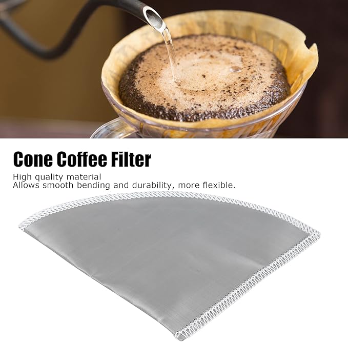 Reusable Pour Over Coffee Filter Stainless Steel Mesh Cone Coffee Filter 1‑2 Cup for Spare or Replacement