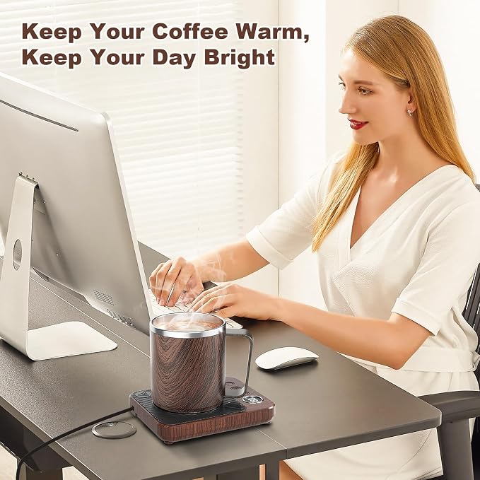 Felibeaco Coffee Mug Warmer &Mug Set for Desk, Smart Coffee Cup Warmer with 16oz Heated Mug, Cup Heater with Auto Shut Off for Office/Home, Coffee Gifts for Men&Women, for Dad, Wood - Image 4