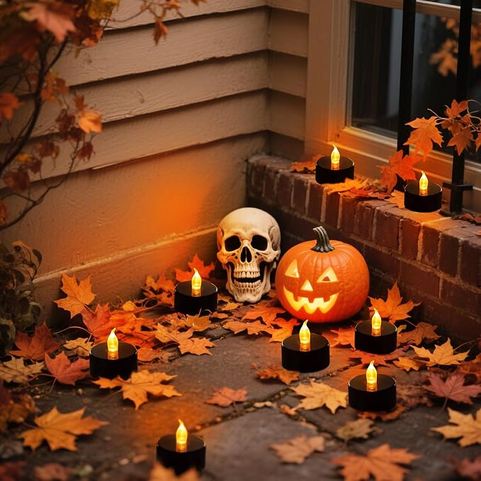 Tea Lights Battery Operated Candles LED Tea Lights Flameless Candles 200+ Hours Flickering Fake Tealights for Halloween, Christmas Aniversary Home Table Decor(Black, 50 Pack) - Image 7