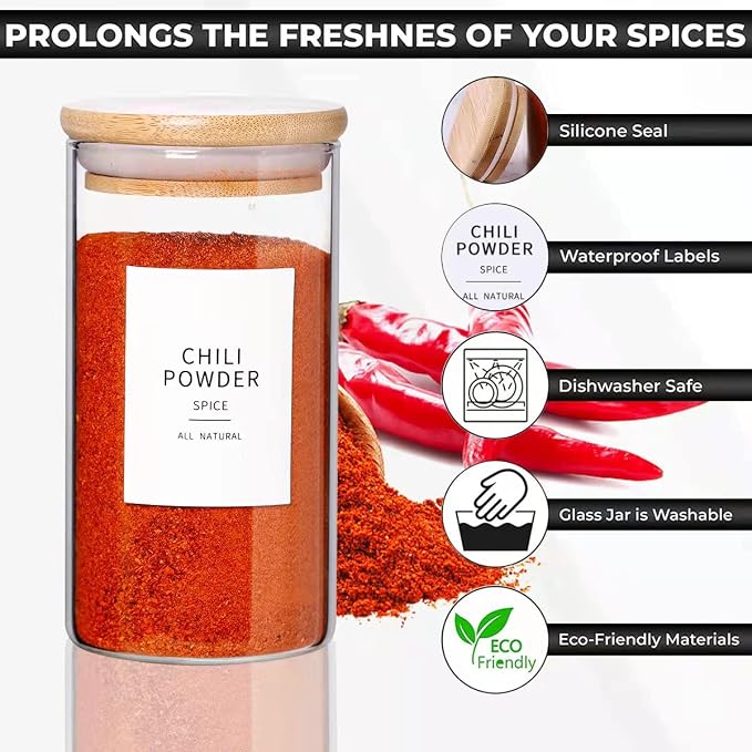 12 Pcs Glass Spice Jars With Bamboo Airtight Lids, 8oz Thicken(2.4mm) Spice Containers With 148 Minimalist Preprinted Waterproof Spice Labels, Kitchen Empty Small Storage Jars For Seasoning, Herb - Image 7
