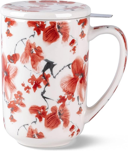 AmorArc Porcelain Tea Mug with Infuser and Lids, 18 Oz Coffee Cup Strainer with Bag Holder for Loose Leaf Tea, Steeping Coffee Mug for House-warming Wedding Birthday Gift