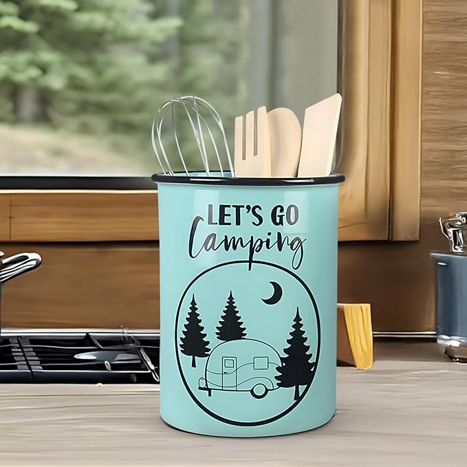 Young's Inc. Ceramic Utensil Holder for Countertop - Kitchen Crock with 3 Wooden Utensils - Large Organizer for Cooking Tools, Flatware, and More - Bee Thankful - Image 7