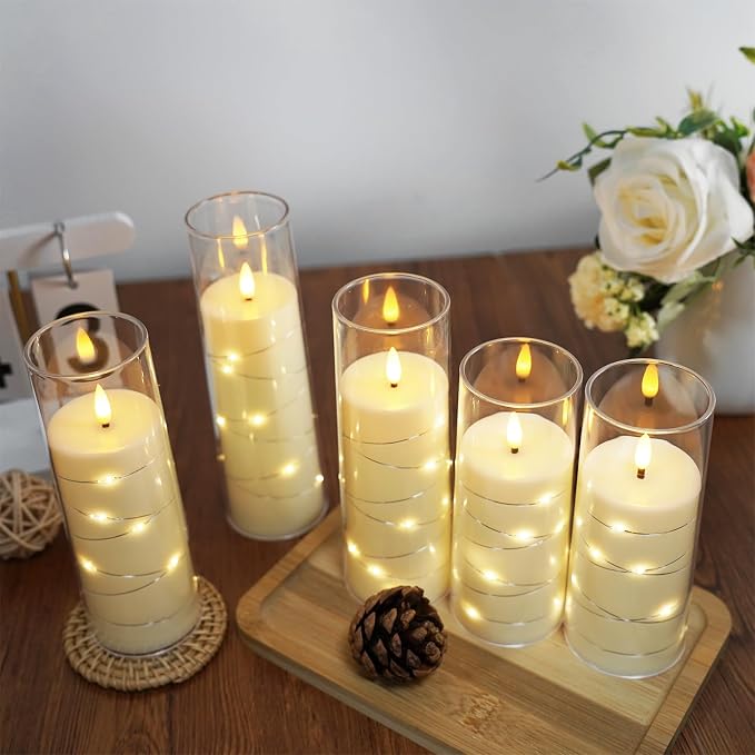 Flameless Candles,with Embedded Star String, Battery Operated Candles Flickering LED Pillar Candles with Remote Control and Timer, Home Decoration Add a Warm and Romantic Atmosphere，Set of 7 (Ivory) - Image 6