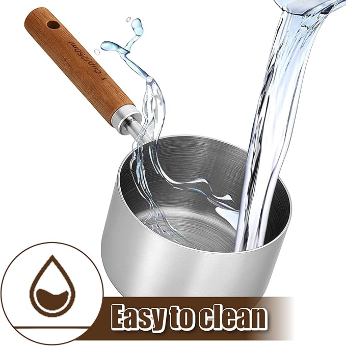 Measuring Cup with Wooden Handle, 1 Cup Stainless Steel Measure Scoop 250 ml Dog Cat Food Scoop for Wet and Dry Ingredients