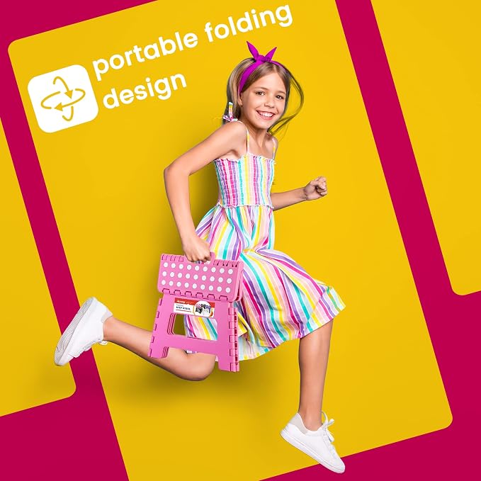 ACSTEP 9" Folding Step Stool for Kids, Holds 300 lb Foldable Stools, Pink | Heavy Duty Collapsible Foot Stools, Lightweight, Non-Slip, for Toddler/Adults Kitchen Bathroom Bedroom Outdoor, with Handle - Image 6