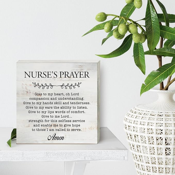 Nurse's Prayer Wood Box Sign Home Decor Rustic Nurse Wooden Box Sign Block Plaque for Wall Tabletop Desk Home Nurse Office Decoration 5" x 5" - Image 4