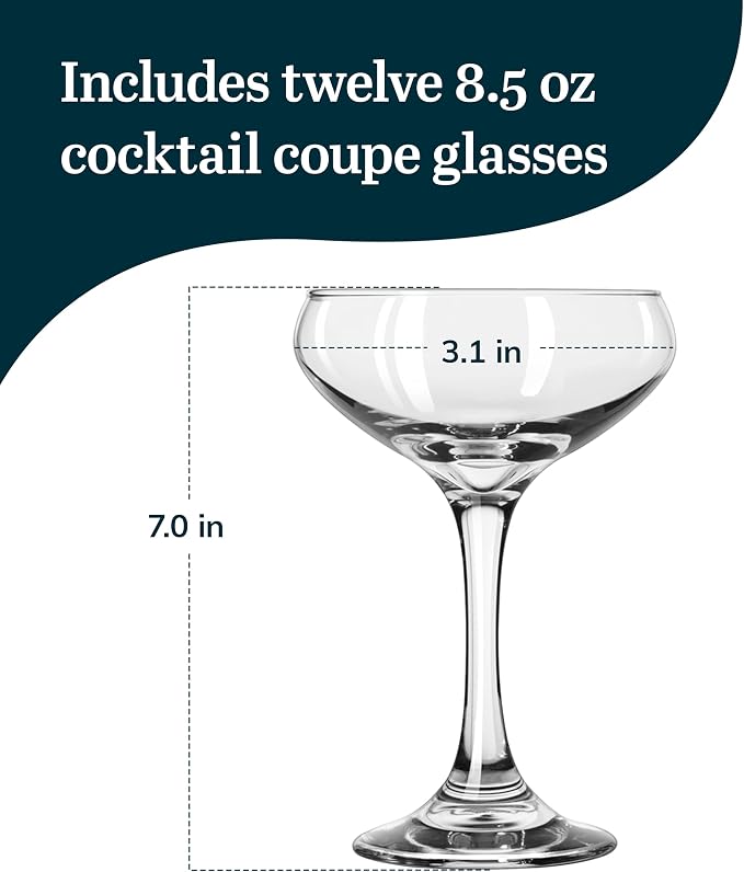 Libbey 3055 Perception Cocktail Coupe Glasses Set of 12, Elegant, Curvaceous Coupe Martini Glasses, 8.5 Oz Stemmed Champagne Coupe for Beverages - Image 3