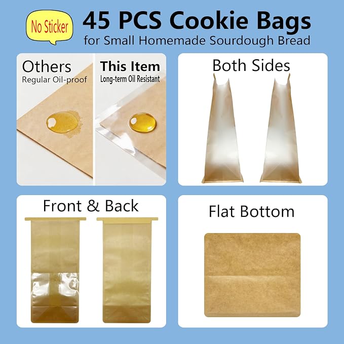 Cookie Bakery Bags with Window Small Bread Baked Goods Packaging Tin Tie Tab Closure for Candies, Treats, Snack - Brown Kraft Paper 45 Pcs 11x5.1x3.9 Inch - Image 8