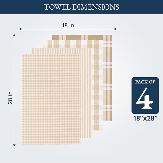 LANE LINEN Cotton Kitchen Towels Set, 4-Pack – Absorbent, Quick-Drying, Premium Dish Towels, Tea Towels, 18" x 28" - Beige - Image 3
