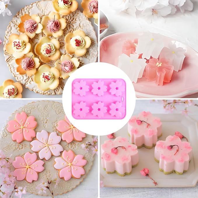 2 Pack Sakura Flower Silicone Soap Molds, 6 Cavity Ice Cube Tray by EORTA for Mousse Chocolate Jelly Dessert Candy Pastry DIY Craft Valentine Day, 9.05 * 6.69inches - Image 9