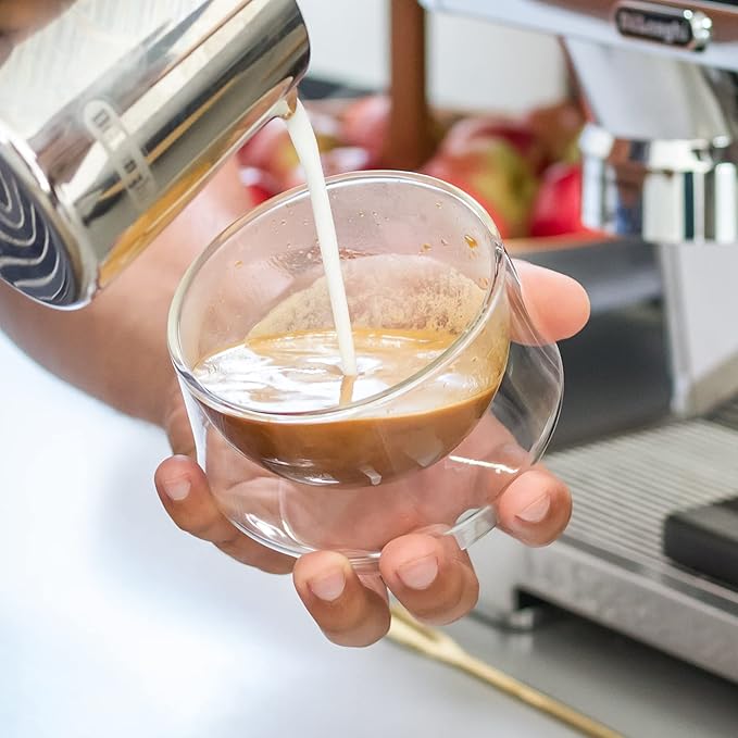 KRUVE IMAGINE Coffee Cups - Handcrafted Double-Wall Glass Cups (Set of Two, 8.5oz/250ml) - Perfect for Latte Art and Espresso - Durable Borosilicate Glass - Ideal Gift for Coffee Mugs Lovers - Latte