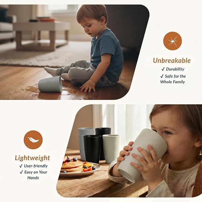 Homienly Drinking Glasses 16oz Wheat Straw Cups-Stackable and Reusable Cups, Alternative to Plastic Cups for Iced Coffee, Smoothies,Iced Tea-Black Grey - Image 5