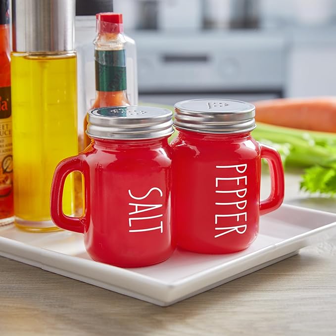 Red Salt and Pepper Shakers Set, ZOSUJO 4 oz Cute Modern Glass Christmas Red Shaker Sets with Stainless Steel Lids, Red Kitchen Decor and Accessories for Home Restaurants Weddings - Image 2