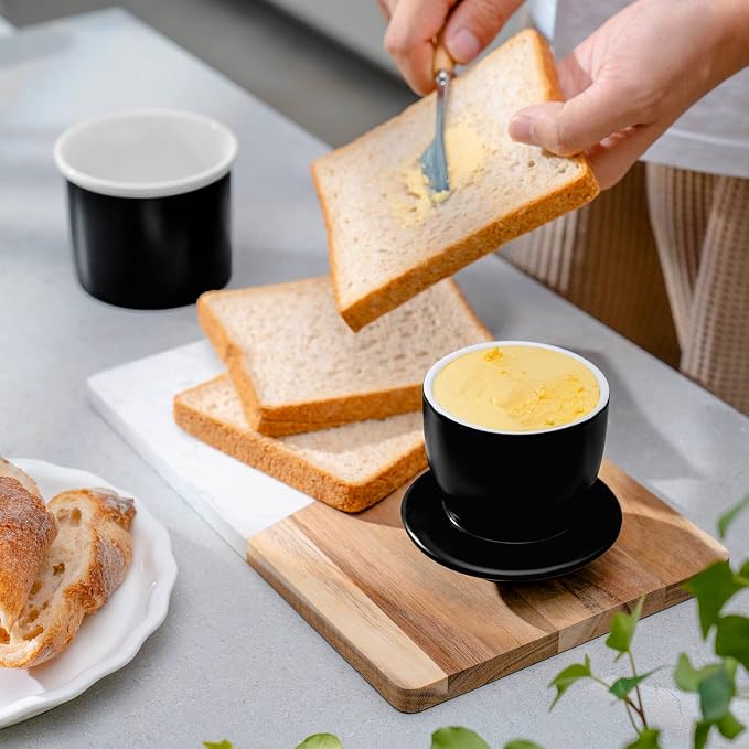 Sweese French Butter Dish with Lid - Butter Crock for Counter with Water Line for Spreadable Butter - No More Hard Butter - Matte Finish Black - Image 3
