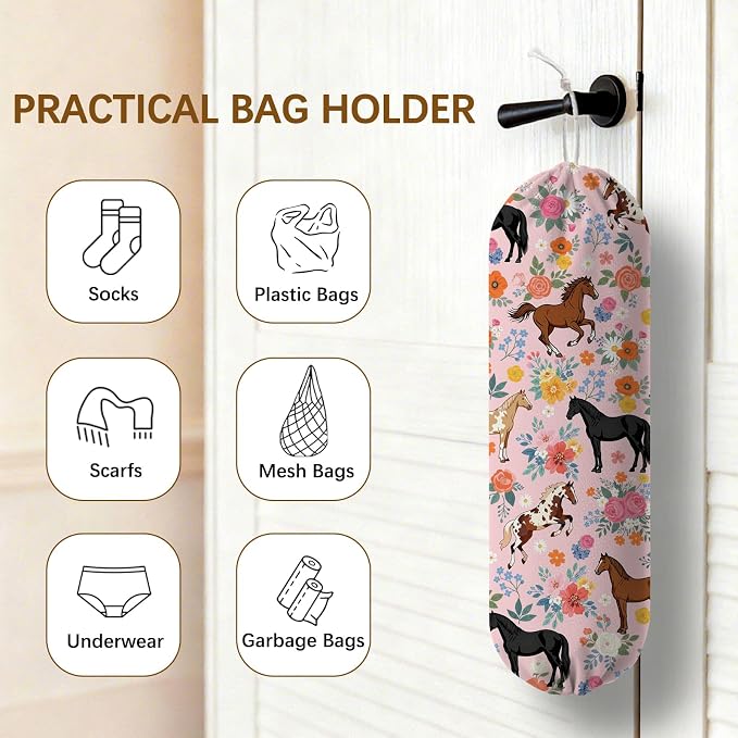 Horse Plastic Bag Holder Dispenser, Plastic Grocery Bag Organizer & Wall Mount Paper Trash Bags Saver Storage for Kitchen Home Pantry Decor, Horse Farmhouse Design - Image 4