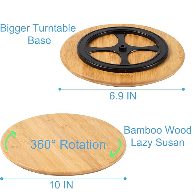 10 Inch Bamboo Wood Lazy Susan Organizer for Cabinet, HENABLE Lazy Susan Spice Rack Turntable Organizer for Pantry, Dining Table, Kitchen, Countertop, Cupboard, Refrigerator, Home Decor - Image 5