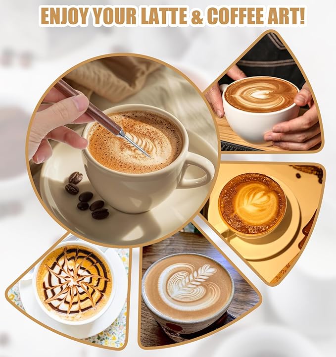 Latte Art Pens, 2-Pack Stainless Steel Latte Art Coffee Pen Barista Tools with Wooden Handle, Double-Ended Barista Accessories for Professional Coffee Drawing, Home & Cafe Use