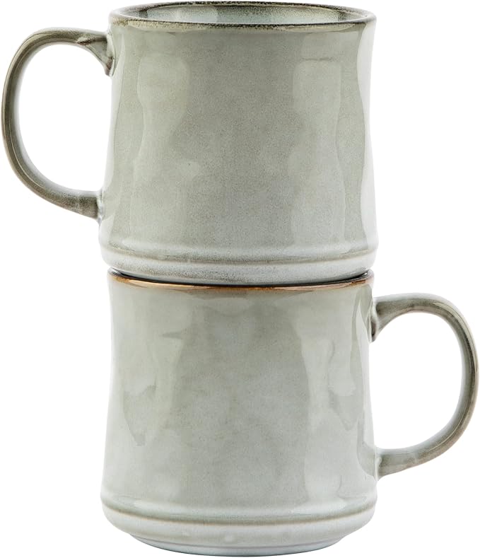 KooK Glazed Coffee Mugs, Ceramic, Microwave & Dishwasher Safe, 13 oz, Java/Slate Circled, Set of 2 by Kook