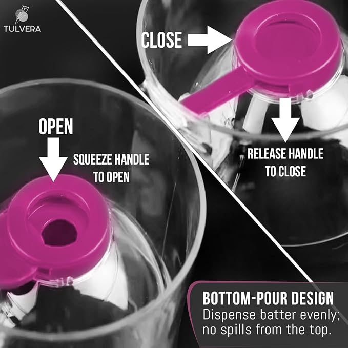 Pancake Batter Dispenser | 5-Cup Mix Pourer for Pancakes, Waffles, Crepes, Muffins, Cupcakes | Squeeze Handle, Portion Control Pitcher, Durable Drip-Free Design | Baking Accessories (Raspberry Purple) - Image 6