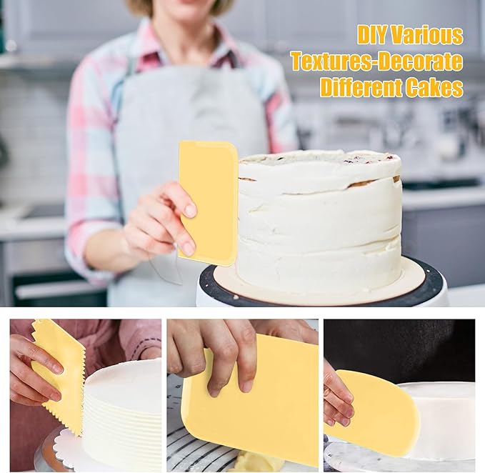 Dessert Decorating Syringe Set, Yellow Icing Decoration Set Stainless Steel Cupcake Injector/Decorating Icing Set with 6 Nozzle, 3 Scrapers, 2 Brushes for Baking Biscuit Cake Decoration (Yellow)