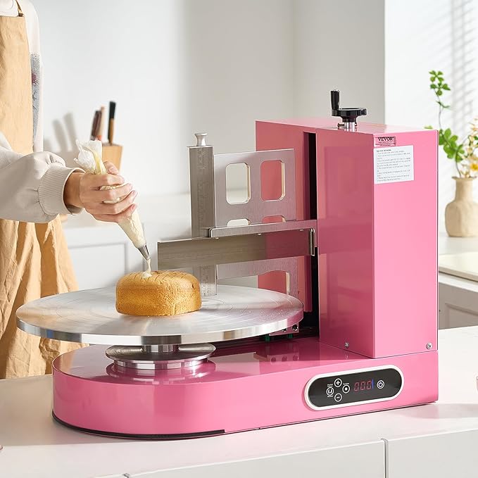 VEVOR Cake Decorating Machine, Cake Cream Spreading Coating Smearing Machine, Low Noise Cake Frosting Machine, Turntable with Adjustable Scraper, for 4" to 16" Cake, 25-320RPM Rotating Speed, Pink