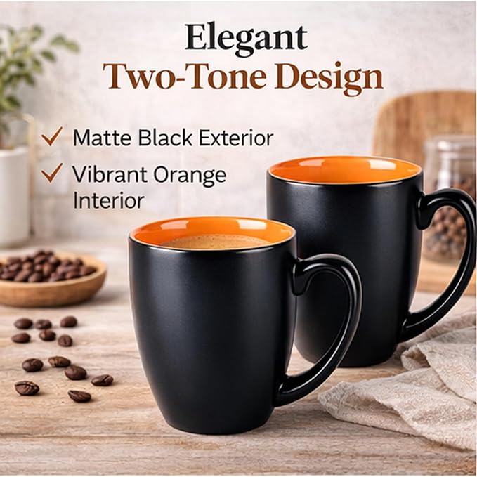 GBhome 16oz Coffee Mugs Set of 6, Large Ceramic Coffee Mugs for Man, Woman, Dad, Mom, Modern Coffee Mugs Set with handle for Tea/Latte/Cappuccino/Milk/Cocoa. Dishwasher&Microwave Safe,Orange - Image 4