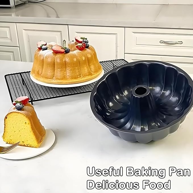 2-Pack 10 Inch Non-Stick Fluted Tube Cake Pan Heavy Duty Carbon Steel Round Pans Baking Pound Cakes and Chocoflan Jello Mold for Oven - Black - Image 7