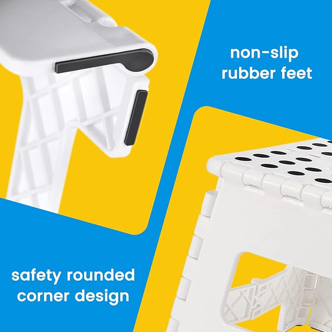 ACSTEP 9 Inch Folding Step Stool for Kids and Adults, Holds 300 lb, White | Heavy Duty Foldable Stools, Lightweight, Non-Slip, for Toddler, for Kitchen Bathroom Bedroom Outdoor, Collapsible with Handle - Image 3