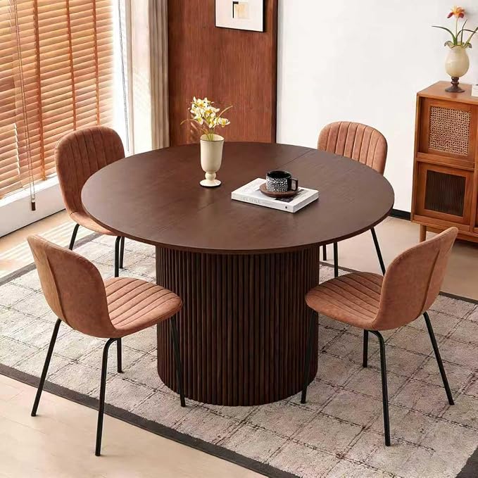Round Dining Table Set for 4, Mid Century Modern Wooden Kitchen Table and Chairs, Space-Saving Small Dinette Set (47 Inch Walnut Table+4 Brown Chairs) by SQPFTW