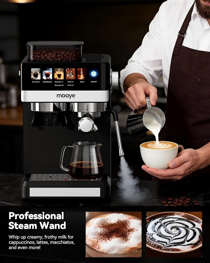 Espresso Machine with Grinder,20Bar Compact Espresso Maker with Steam Milk Frother,Coffee Maker for Home (black, medium) - Image 6